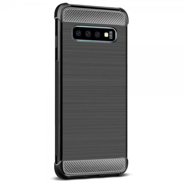 Samsung Galaxy S10 Plus Deksel TPU Børstet Karbonfibertekstur Svart