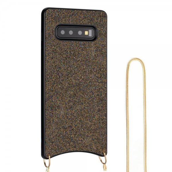 Samsung Galaxy S10 Deksel med Stropp Glitter Brun