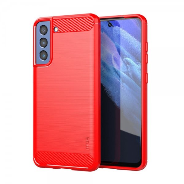 Samsung Galaxy S21 FE Deksel Børstet Karbonfibertekstur Rød
