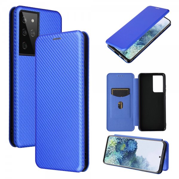 Samsung Galaxy S21 Ultra Etui Karbonfibertekstur Blå