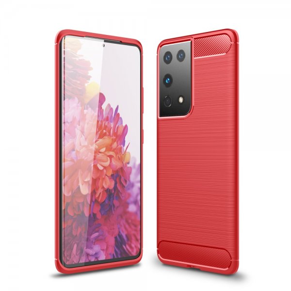 Samsung Galaxy S21 Ultra Deksel Børstet Karbonfibertekstur Rød