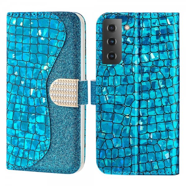 Samsung Galaxy S22 Etui Krokodillemønster Glitter Blå