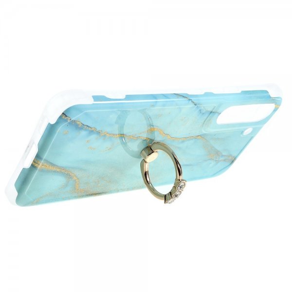 Samsung Galaxy S22 Plus Deksel Ring Marmormønster Mørkeblå