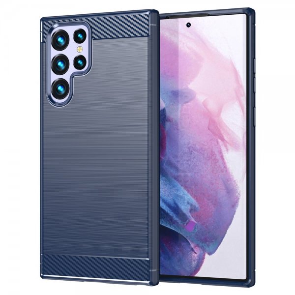 Samsung Galaxy S22 Ultra Deksel Børstet Karbonfibertekstur Blå