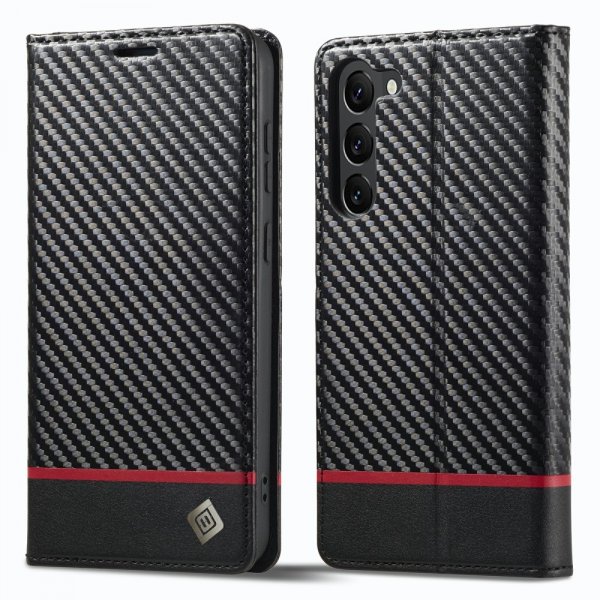 Samsung Galaxy S23 Etui Karbonfibertekstur Rød Stripe Horizontal