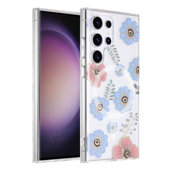 Samsung Galaxy S23 Ultra Deksel Blomstermønster MagSafe Rød Blå
