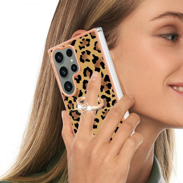 Samsung Galaxy S23 Ultra Deksel Finger Ring Motiv Leopardmønster