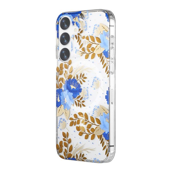 Samsung Galaxy S24 Plus Deksel Blomstermønster MagSafe Blå Gull