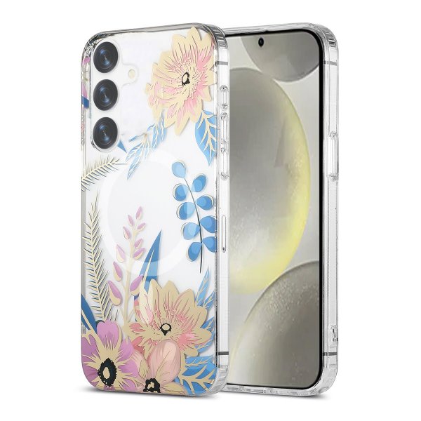 Samsung Galaxy S24 Plus Deksel Blomstermønster MagSafe Rosa Blå