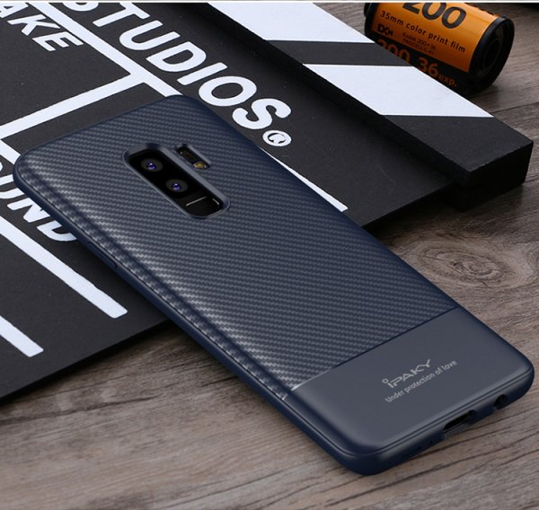 Samsung Galaxy S9 MobilDeksel TPU Karbonfibertekstur Blå