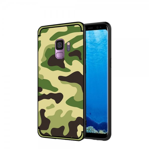 Samsung Galaxy S9 Deksel med Stativ Camouflage TPU LjusGrønn