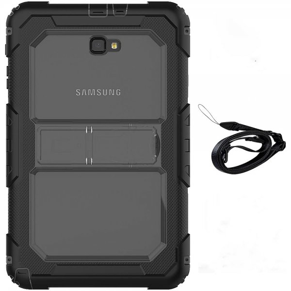 Samsung Galaxy Tab A 10.1 T585 T580 Deksel HardPlast Stativfunksjon Axelrem Grå