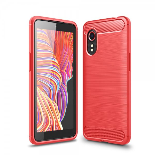 Samsung Galaxy XCover 5 Deksel Børstet Karbonfibertekstur Rød
