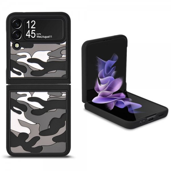 Samsung Galaxy Z Flip 3 Deksel 3D Kamuflasje Grå