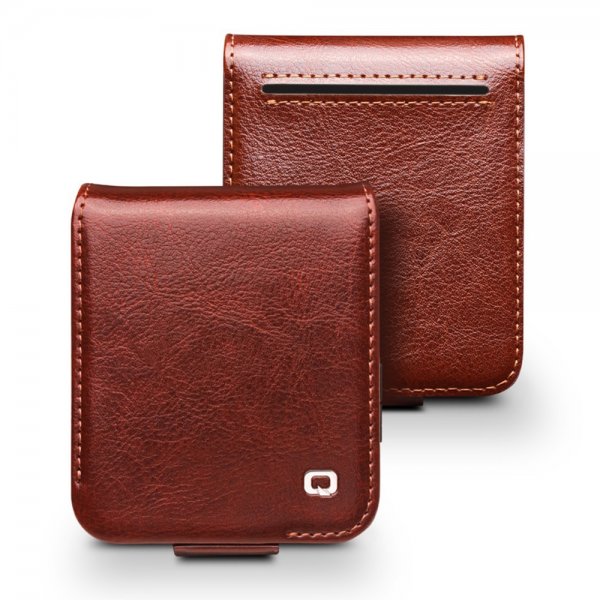 Samsung Galaxy Z Flip 6/Flip 7 FE Etui Ekte Skinn med Flipp Brun