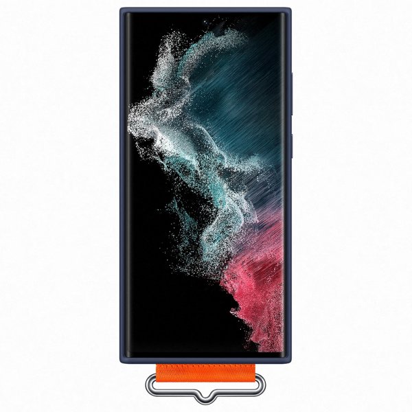 Original Galaxy S22 Ultra Deksel Silicone Cover with Strap Navy