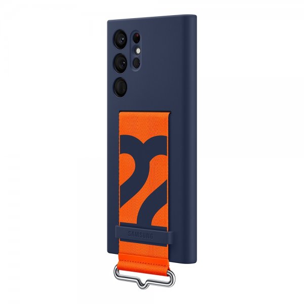Original Galaxy S22 Ultra Deksel Silicone Cover with Strap Navy