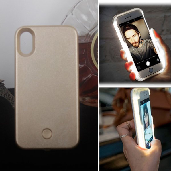 Selfie Deksel till iPhone X/Xs HardPlast LED GUll