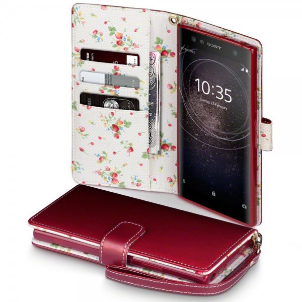 Sony Xperia XA2 Ultra Plånboksetui PU-skinn Blommor Rød