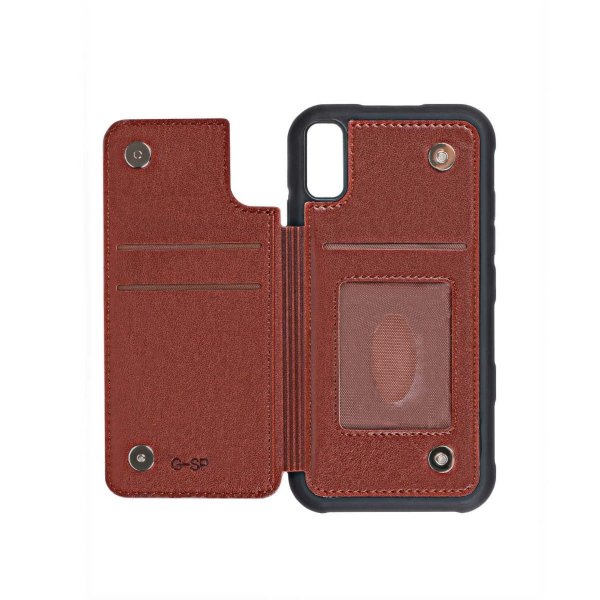 iPhone X/iPhone Xs Deksel Utbrettbar Kortlomme Brun