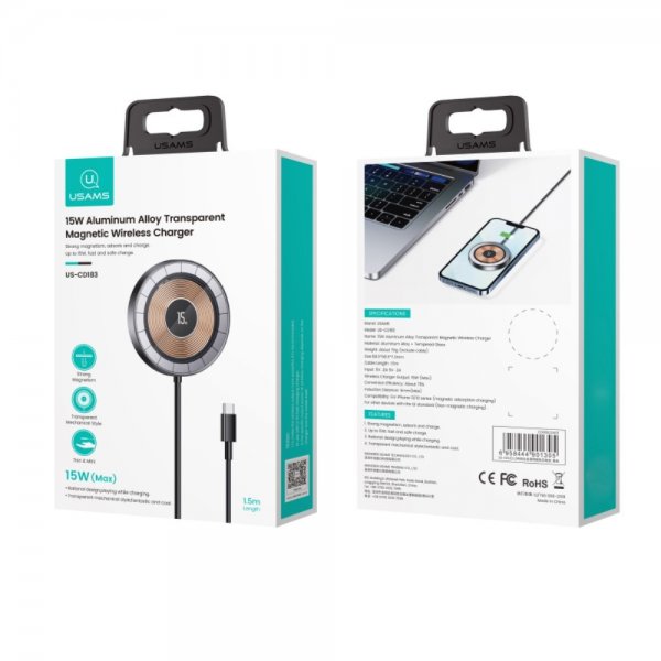 Trådlös Laddare US-CD183 Aluminium 15W MagSafe