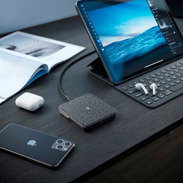 Trådløs Lader Qi laddning 10W - med USB-A till USB-C Kabel Space Grey