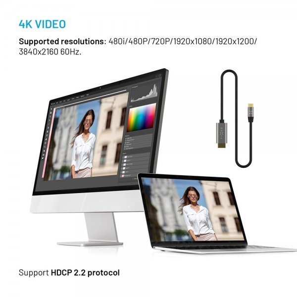 Kabel Video USB-C til HDMI 4K/60Hz 2m