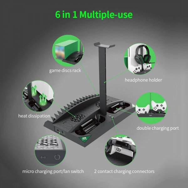 Xbox One 6 i 1 multifunksjonell dokkingstasjon med vifte