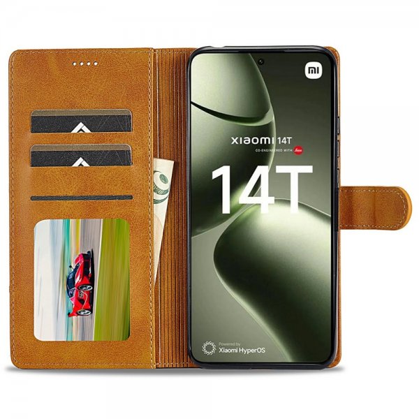 Xiaomi 14T Etui med Kortlomme stativfunksjon Lysebrun