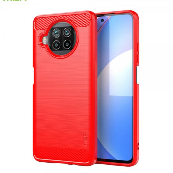 Xiaomi Mi 10T Lite Deksel Børstet Karbonfibertekstur Rød