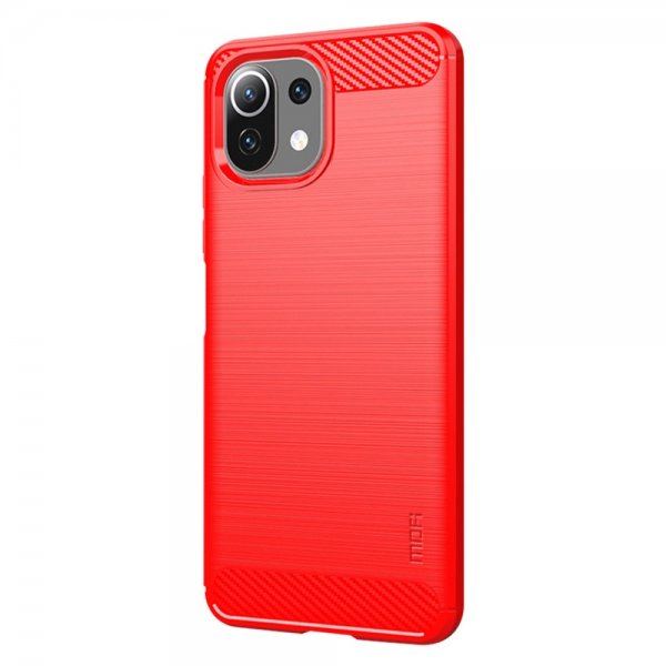 Xiaomi Mi 11 Lite Deksel Børstet Karbonfibertekstur Rød