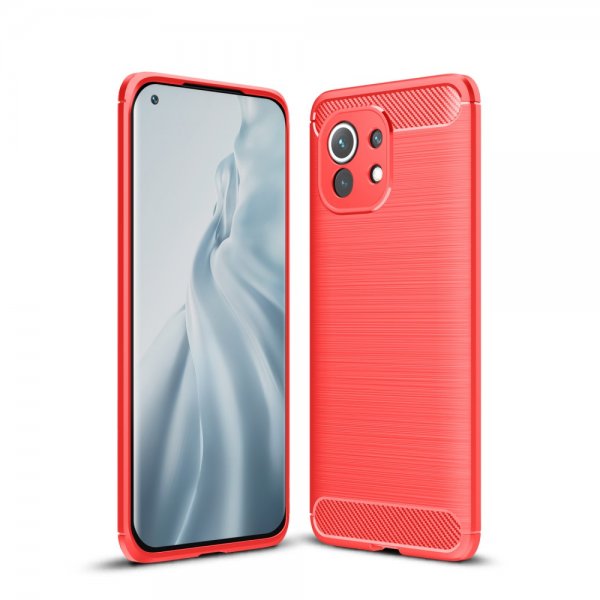 Xiaomi Mi 11 Deksel Børstet Karbonfibertekstur Rød