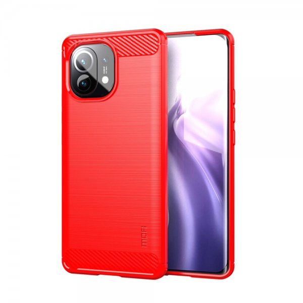 Xiaomi Mi 11 Deksel Børstet Karbonfibertekstur Rød