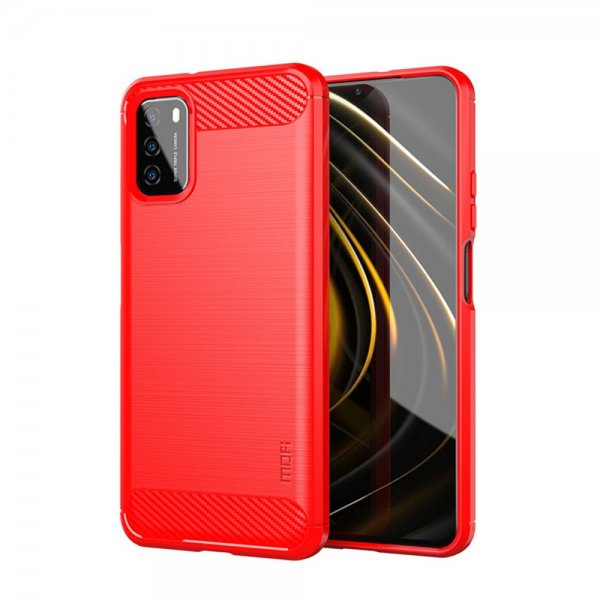 Xiaomi Poco M3 Deksel Børstet Karbonfibertekstur Rød