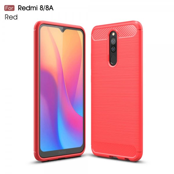 Xiaomi Redmi 8 Deksel Børstet Karbonfibertekstur Rød