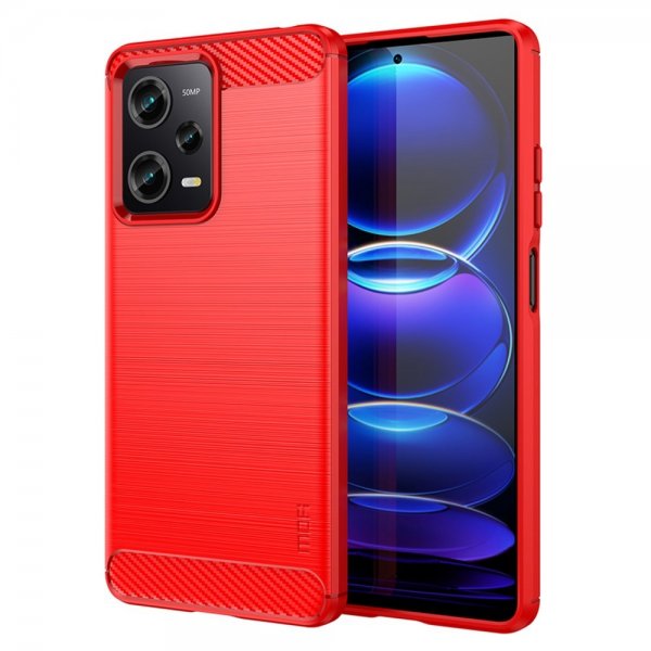 Xiaomi Redmi Note 12 Pro 5G Deksel Børstet Karbonfibertekstur Rød